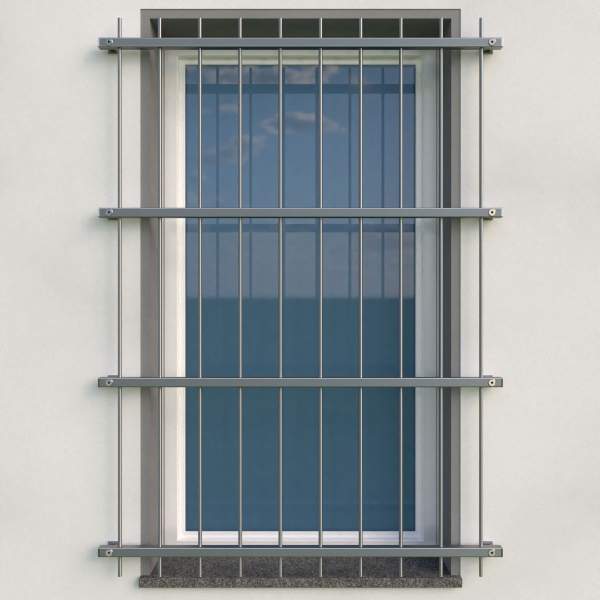 Fenstergitter - Fenstersicherung aus Edelstahl Quadratrohr 30 x 30 mm / Höhe 1600 - 2300 mm / 4 Gurte